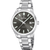 Festina Herrenuhr: silberfarbenes Edelstahlband, dunkles Zifferblatt mit grünen Markierungen, Datum