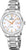 Montre pour femme avec bracelet en métal argenté et cadran blanc, aiguilles dorées