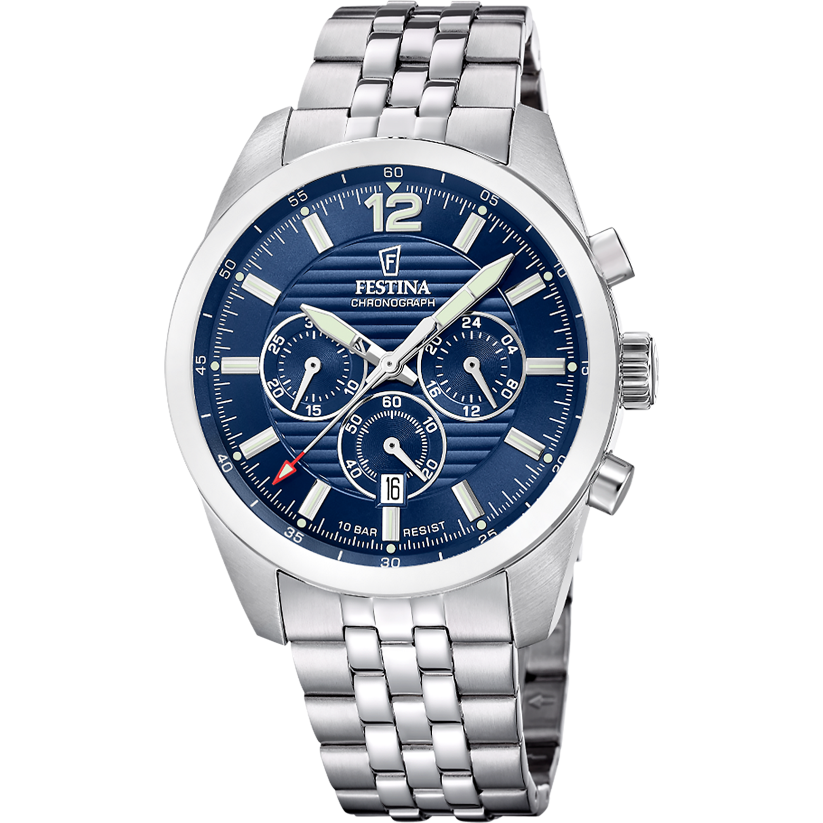 Festina Herrenuhr-Chronograph mit Edelstahlarmband und blauem Zifferblatt, Datumsanzeige