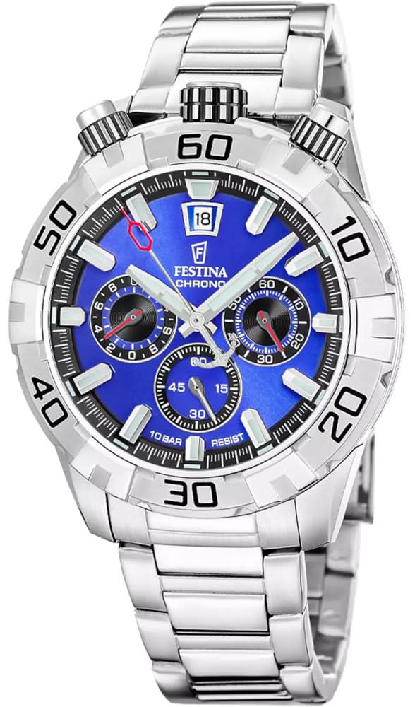 Montre sportive pour homme avec cadran bleu et bracelet en acier inoxydable