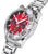 Bracelet de montre argenté pour homme avec cadran rouge, accents rouges et détails chronographe