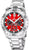 Bracelet de montre pour homme en argent avec cadran rouge et 3 sous-cadrans chrono