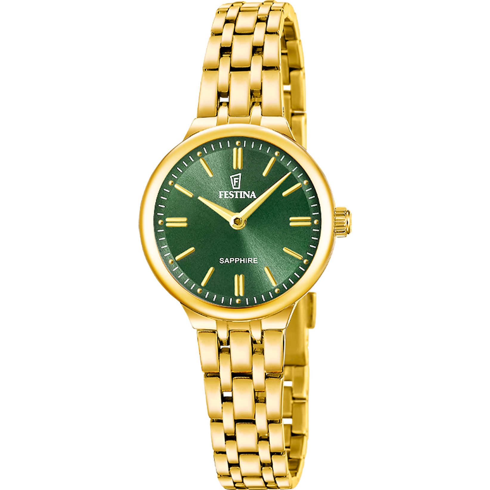 Festina Damenarmbanduhr mit grünem Zifferblatt und Edelstahlband