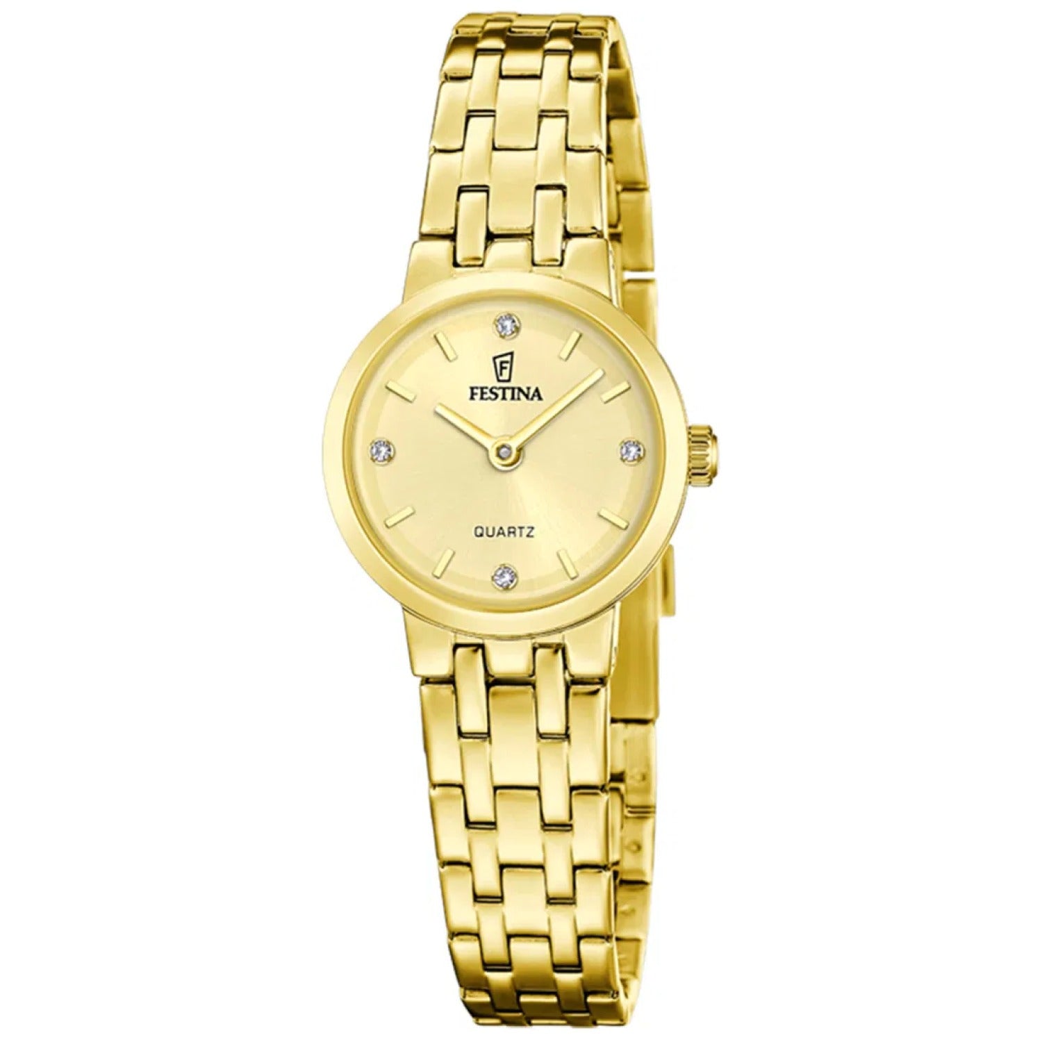 Damenuhr Festina mit goldfarbenem Metallarmband und rundem beigen Zifferblatt