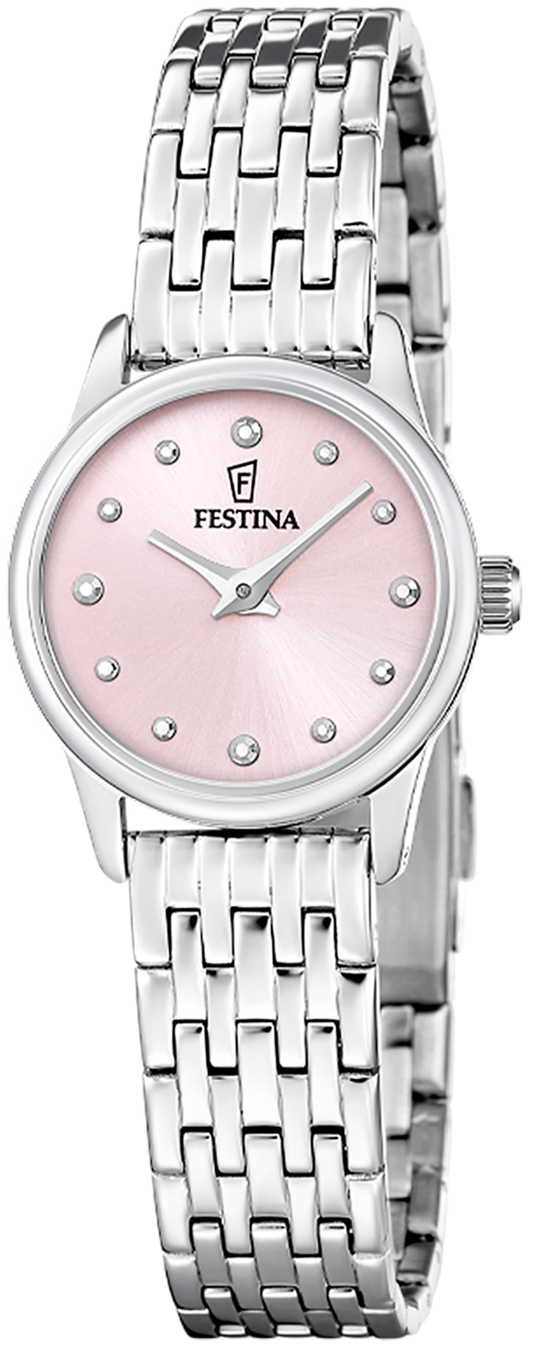 Montre pour femme avec bracelet en métal argenté et cadran rose, Festina