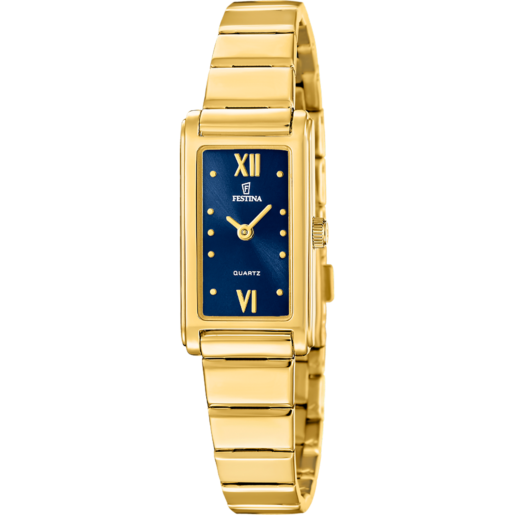 Festina Damenarmbanduhr mit blauem Zifferblatt und goldfarbenem Metallarmband, Quarz.