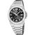 Herrenarmbanduhr mit silbernem Edelstahlarmband, schwarzem Zifferblatt und Datumsanzeige