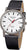Montre pour femme avec boîtier rond en acier inoxydable argenté, cadran blanc, affichage de la date à 7 heures, bracelet en cuir noir