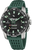 Montre connectée pour homme avec bracelet en silicone vert, cadran noir et index verts