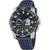Bracelet de montre pour homme avec bracelet en silicone bleu foncé, cadran noir, boîtier en acier