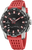 Montre connectée homme avec cadran noir, bracelet en silicone rouge et boîtier en métal