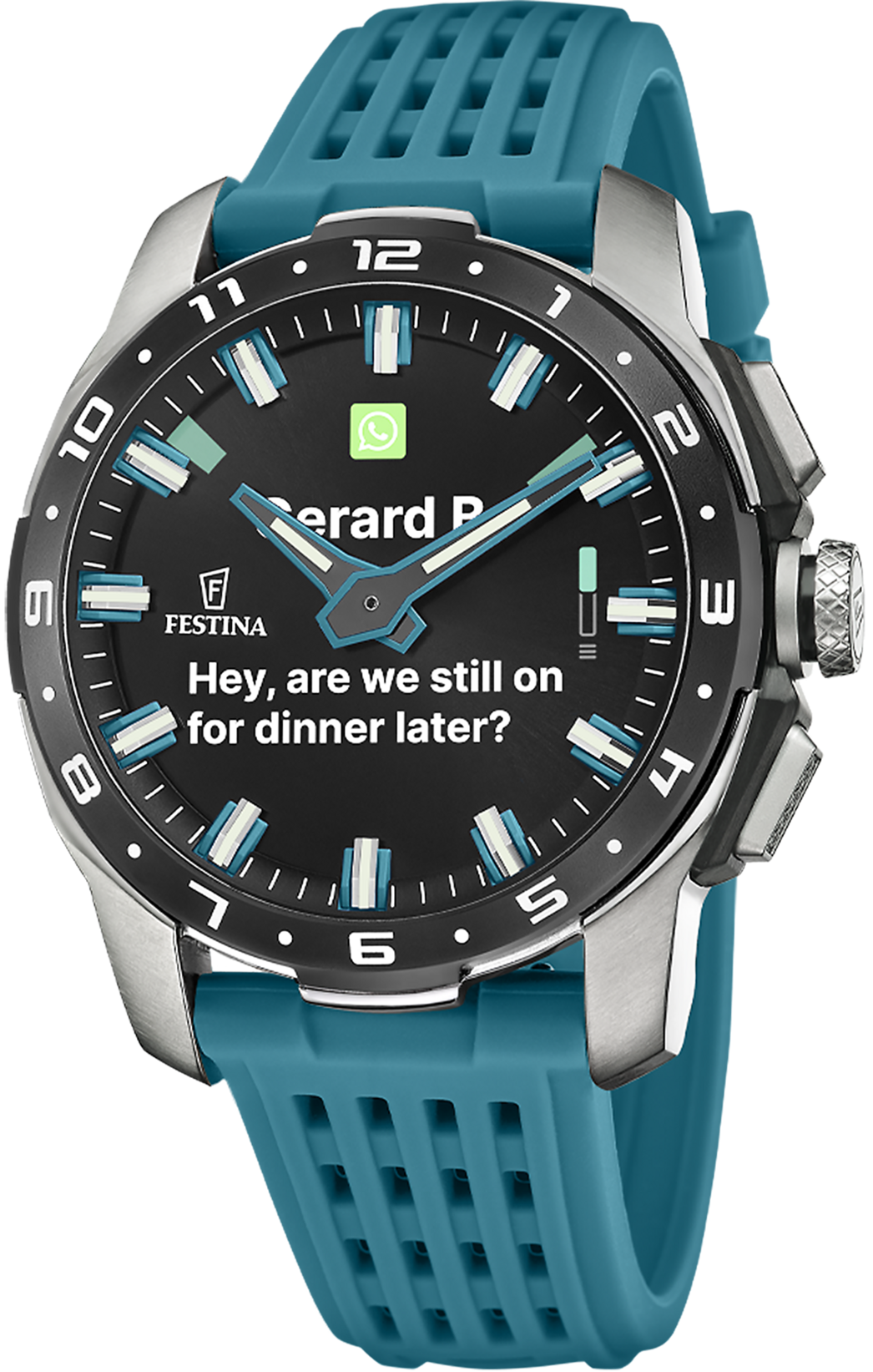 Montre hybride Festina en titane pour homme avec bracelet en silicone bleu et cadran noir