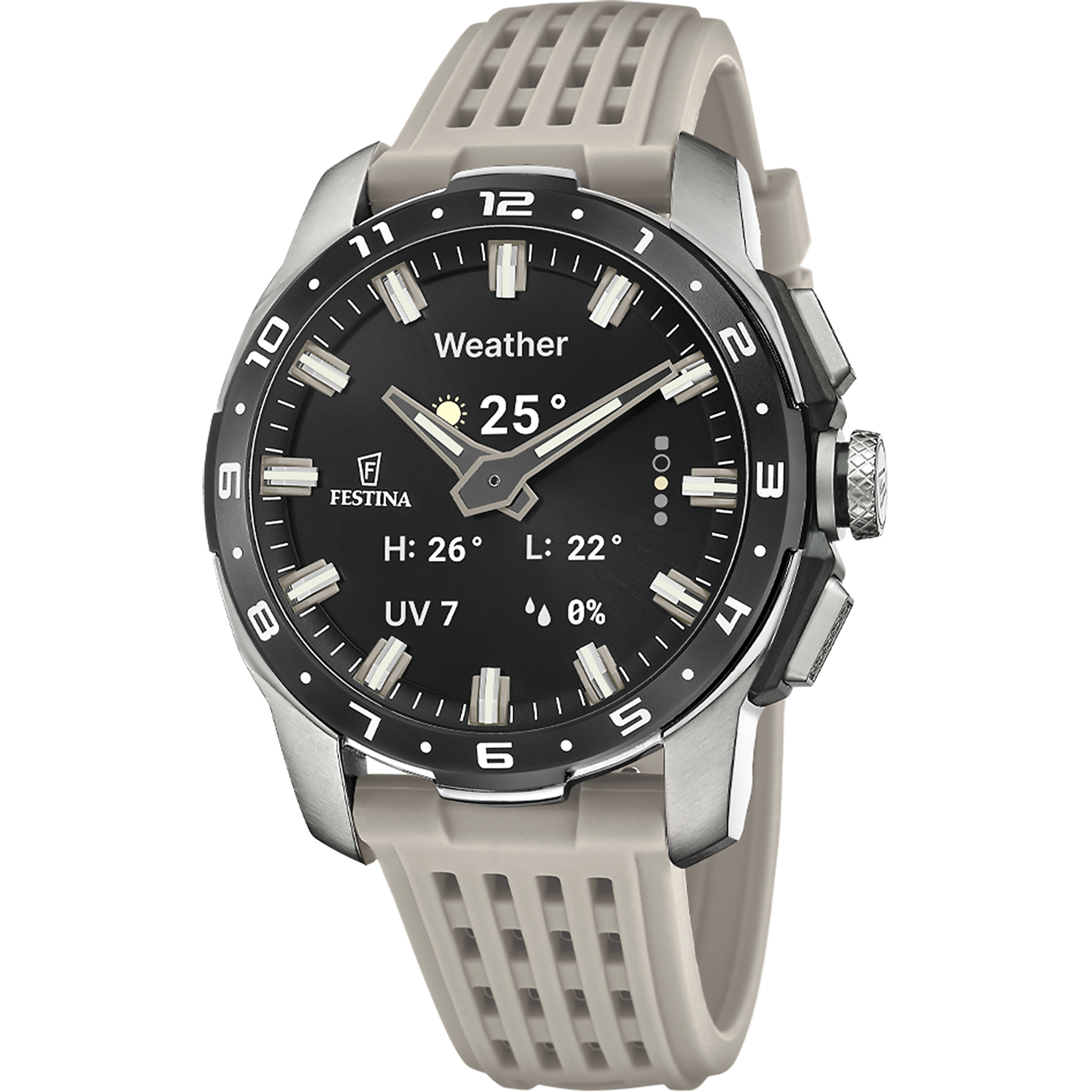 Montre connectée homme : cadran noir, boîtier argenté, bracelet en silicone gris