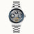 Ingersoll Herrenuhr mit silbernem Metallarmband, blauem Ziffernring und Mondphase