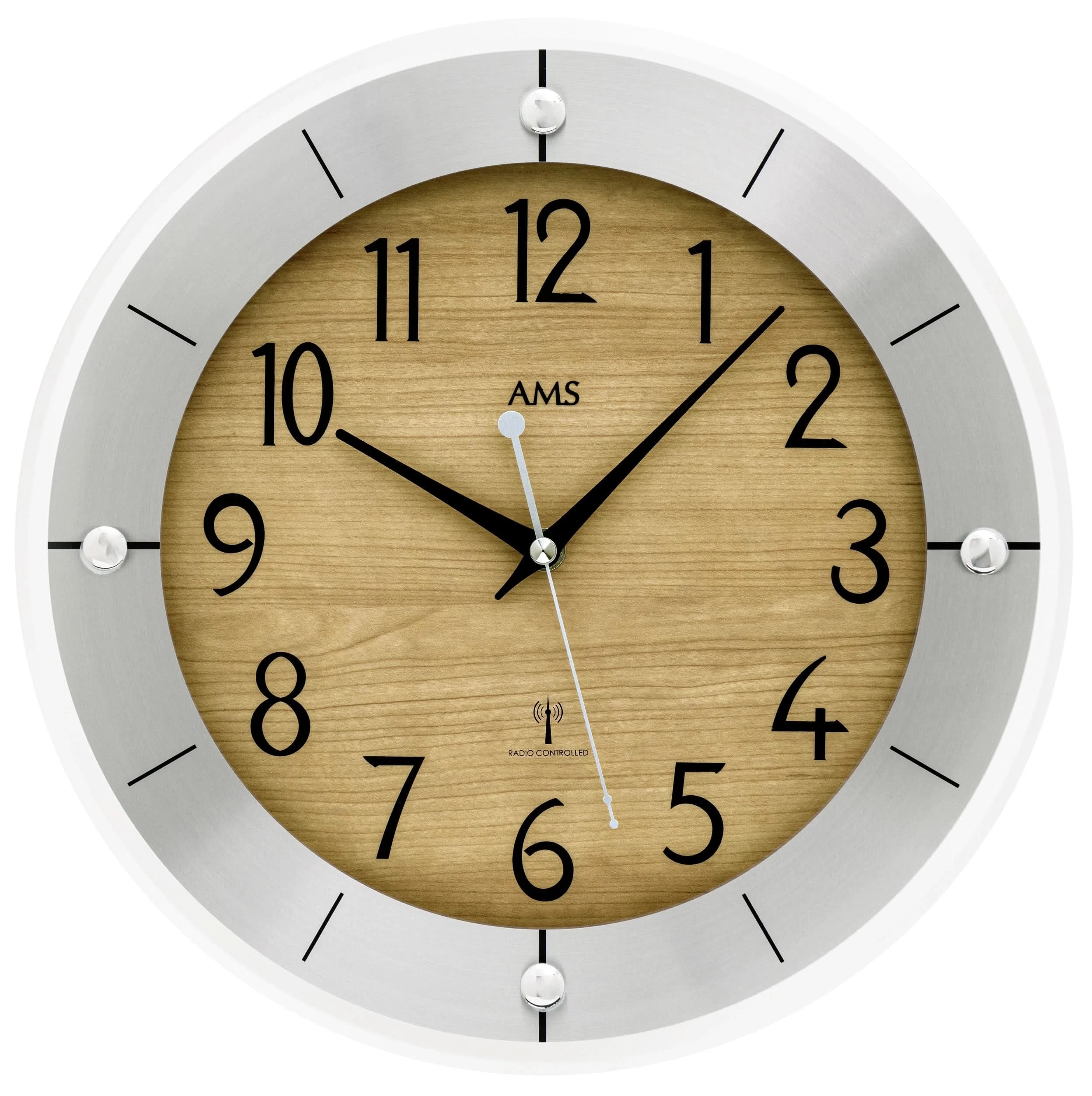 Horloge murale AMS 31 cm Ø hêtre • Mouvement radio-piloté • Fabriqué en Allemagne