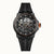 Herrenarmbanduhr Ingersoll The Rigger, schwarze Silikonarmbanduhr mit Skelettzifferblatt