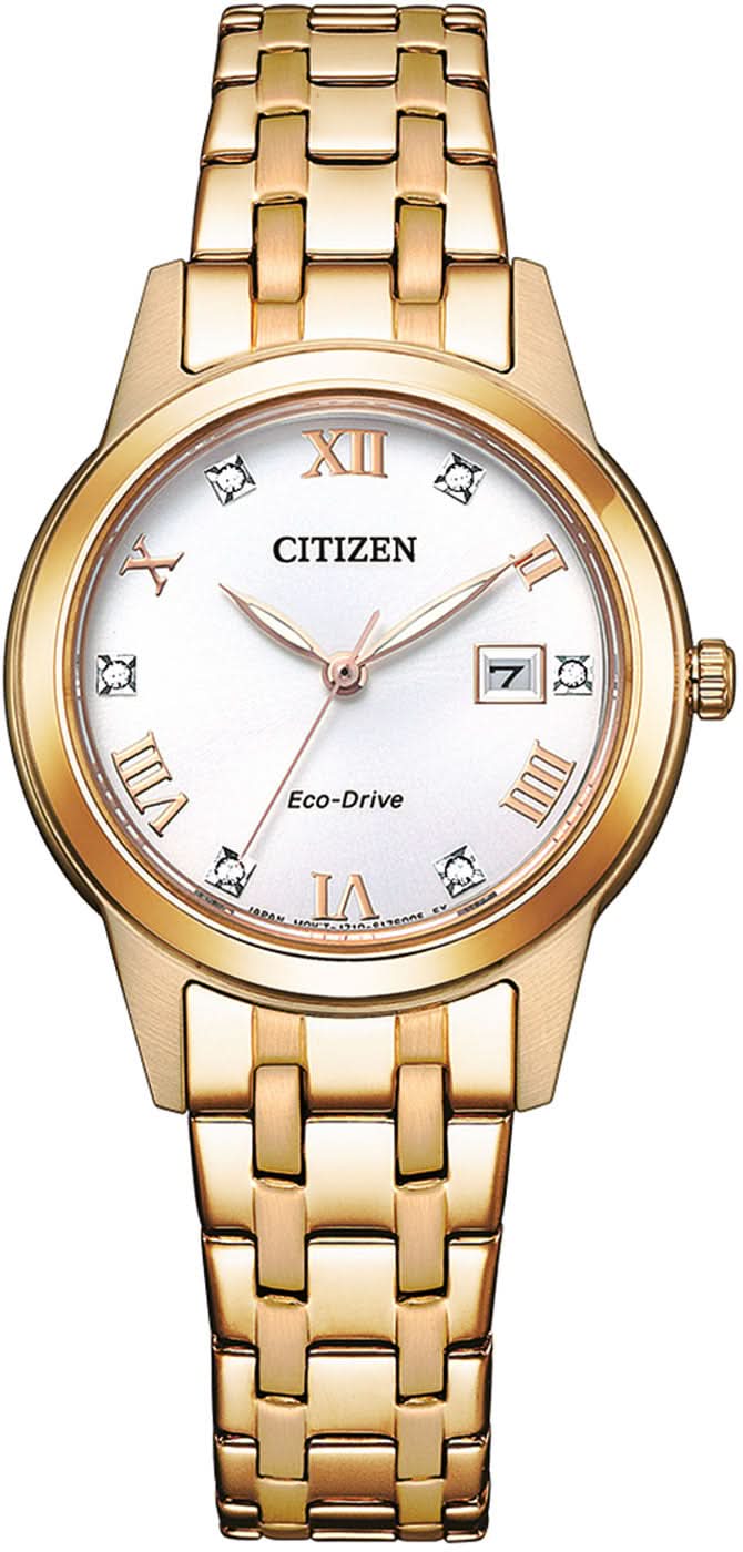 Montre pour femme couleur or rose avec cadran blanc et bracelet à maillons