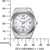 Vue de face d'une montre pour femme avec cadran blanc, date à 7 heures ; mesure de taille en mm.