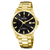 Goldfarbene Herrenarmbanduhr mit schwarzem Zifferblatt, Datumsfenster