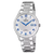 Silberne Herrenarmbanduhr mit blauem Zifferblatt und Edelstahlband