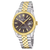 Zweistufige Armbanduhr mit gold-silbernem Edelstahlband und dunklem Zifferblatt