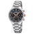 Chronograph-Armbanduhr mit Edelstahlarmband, Zirkonia-Lünette und schwarzem Zifferblatt