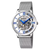 Herrenarmbanduhr Festina mit silbernem Meshband, skelettiertem Zifferblatt und blauen Indexen, Saphirglas