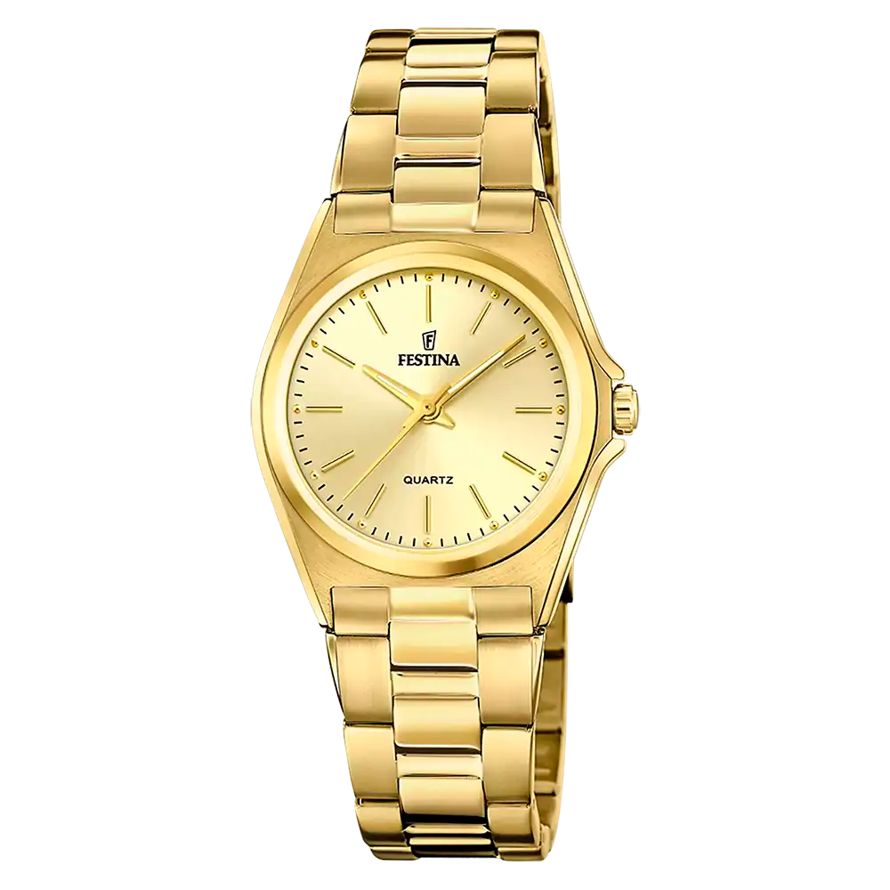 Festina Damenuhr mit goldenem Metallarmband und beigem Zifferblatt