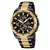 Herren-Chronograph mit schwarzem Zifferblatt, goldfarbenem Edelstahlarmband und Chrono-Details