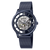 Herrenuhr mit Automatikwerk, blauem Meshband und Skelettzifferblatt mit römischen Ziffern