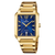 Herrenarmbanduhr mit goldenem Edelstahlarmband und blauem Zifferblatt, Datumsfenster