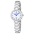 Silberne Damenuhr mit Metallarmband, weißem Zifferblatt und Datumsanzeige