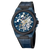 Herrenarmbanduhr mit blauem Skelettzifferblatt, silbernen Zeigern und Lederarmband