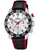 Kinder-Chronographenuhr mit schwarzem Ziffernblatt, silbernem Gehäuse und rotem Lederarmband