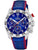 Kinderuhr mit blauem Echtlederarmband, silbernem Gehäuse und Chronograph-Zifferblatt