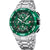 Montre sportive pour homme avec cadran vert, chronographe et bracelet en acier inoxydable
