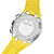 Boîtier de montre avec bracelet en silicone jaune, dos avec inscription FESTINA