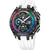 Montre homme : bracelet en silicone blanc, boîtier rond, cadran chrono multicolore