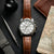 Festina Chronograph Herrenuhr mit weißem Zifferblatt, braunem Lederarmband und drei Hilfszifferblättern
