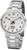 Montre analogique avec bracelet en acier inoxydable argenté, cadran blanc, affichage de la date