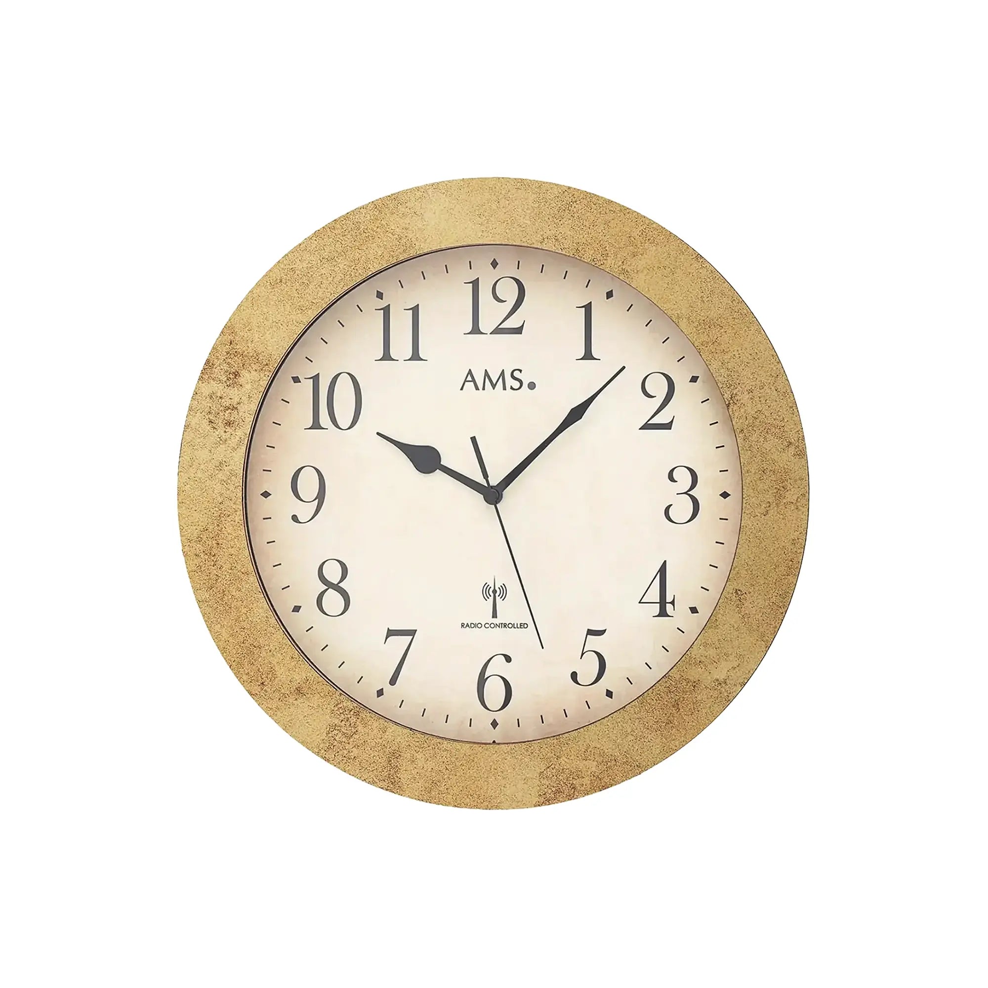 AMS Wanduhr mit beigem Zifferblatt, schwarzen Ziffern, antik-goldener Umrandung