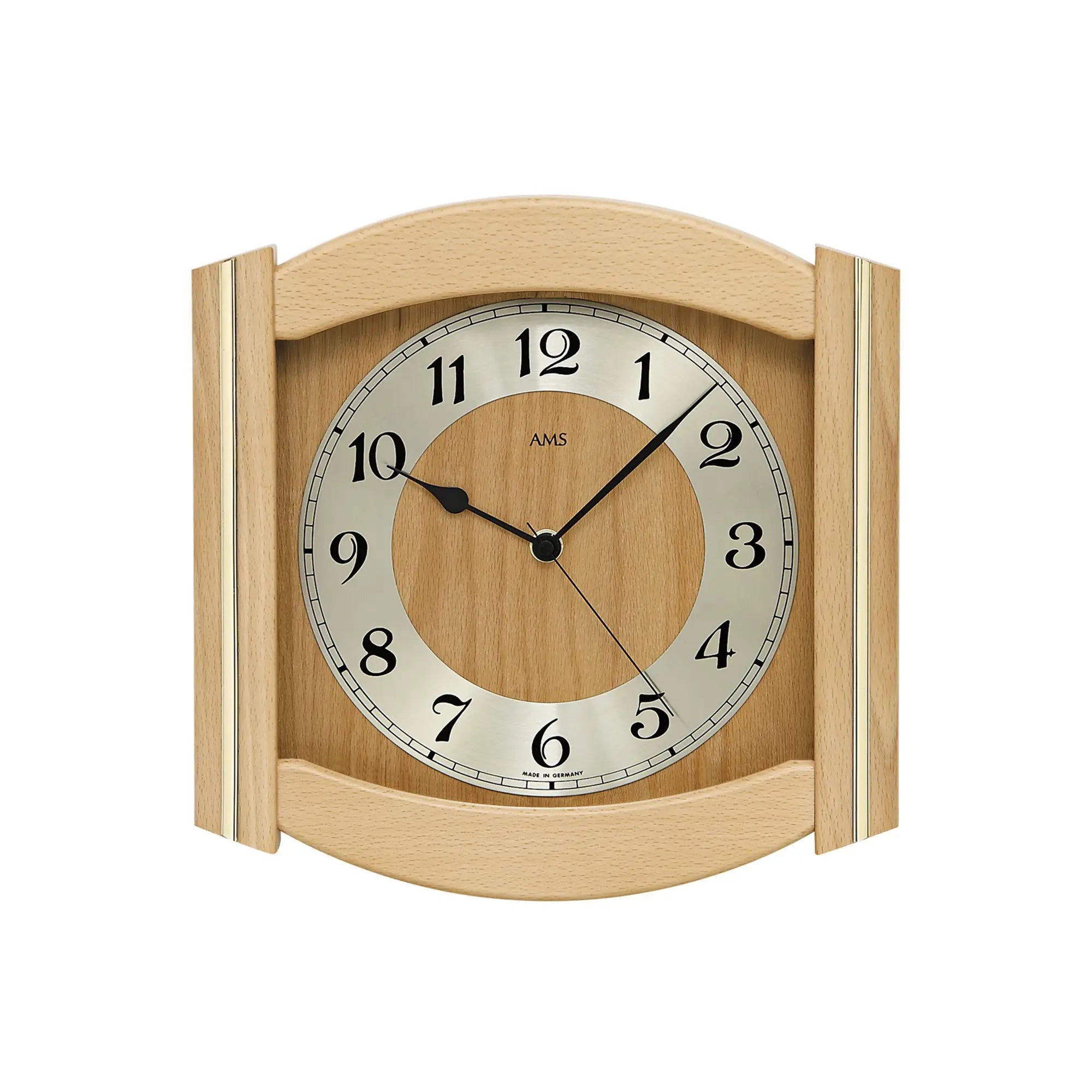 AMS Wanduhr mit Holzrahmen, rundem Zifferblatt und Mineralglas
