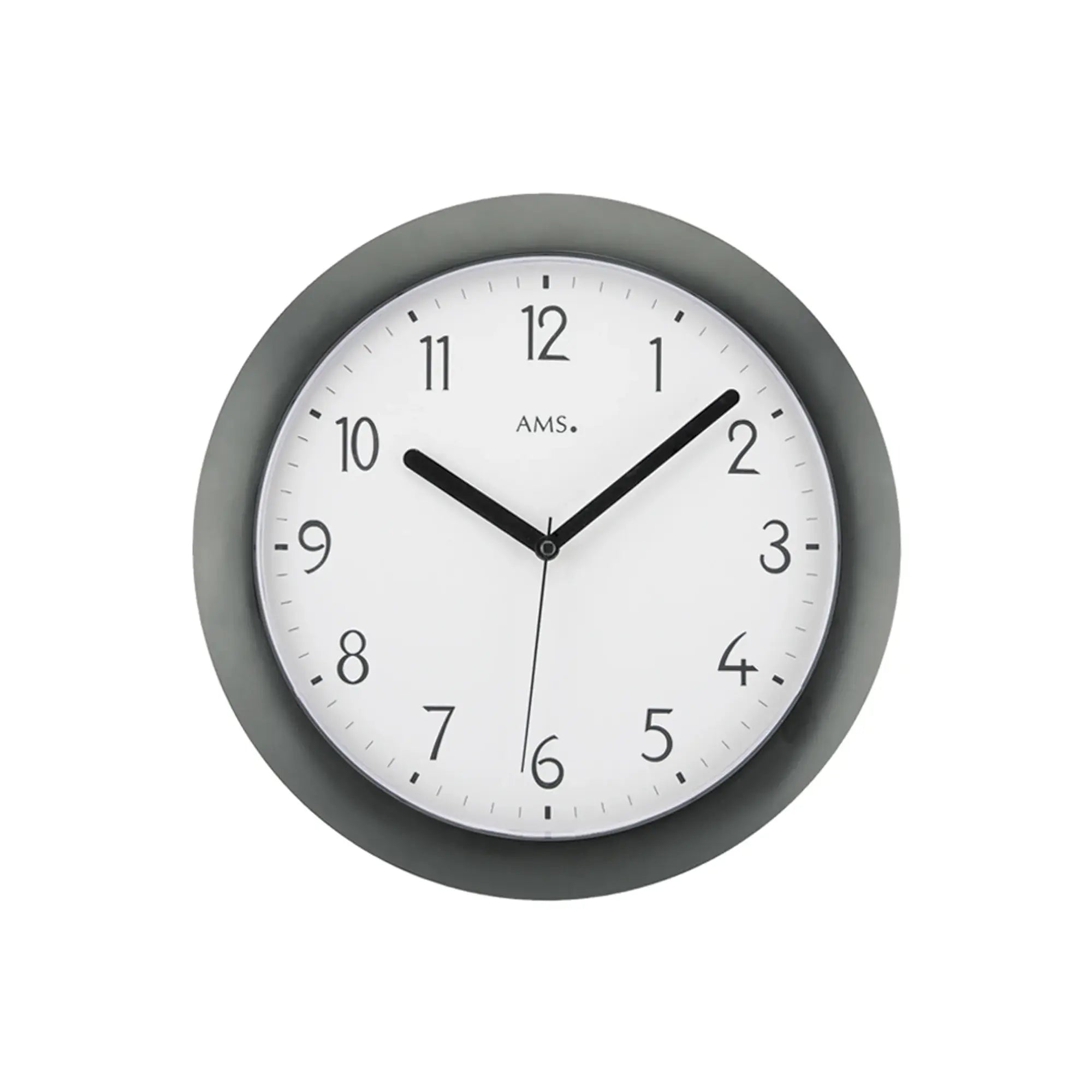 Funk-Wanduhr mit schwarzem Kunststoffgehäuse, weißem Ziffernblatt und schwarzen Zeigern