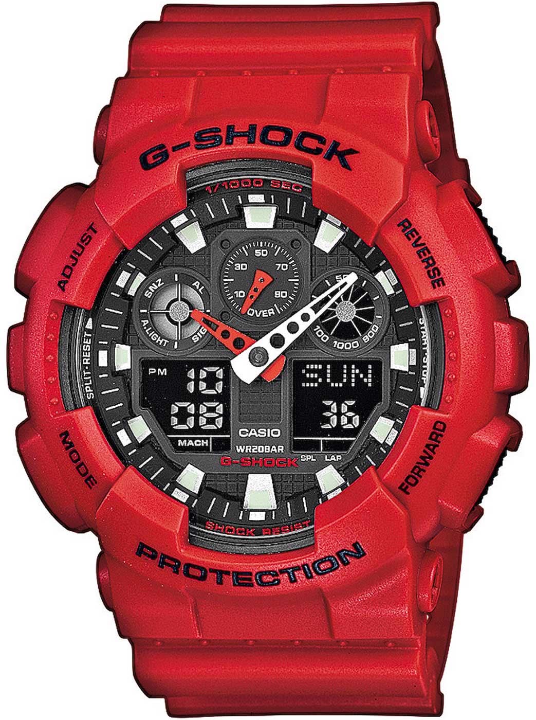 Casio G-Shock montre pour homme avec boîtier de protection rouge et cadrans secondaires analogiques, cadran noir