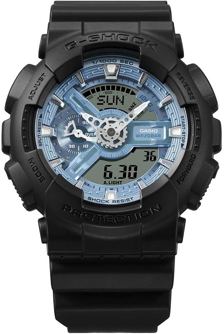 Montre Casio G-Shock pour homme avec boîtier noir et cadran bleu, sous-cadrans
