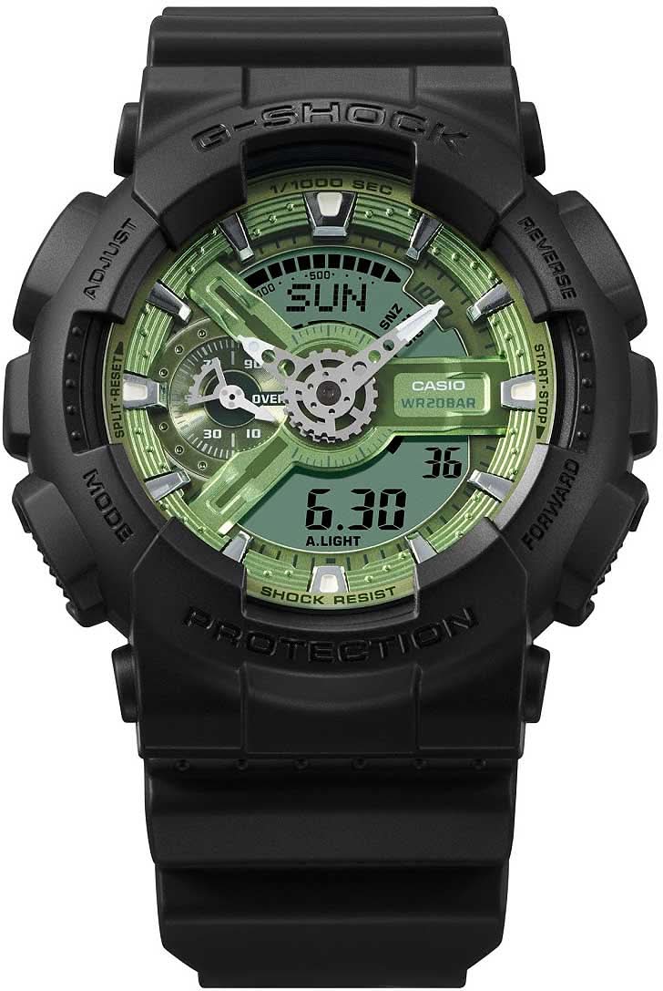 Casio G-SHOCK Montre homme avec bracelet noir, boîtier noir et cadran vert