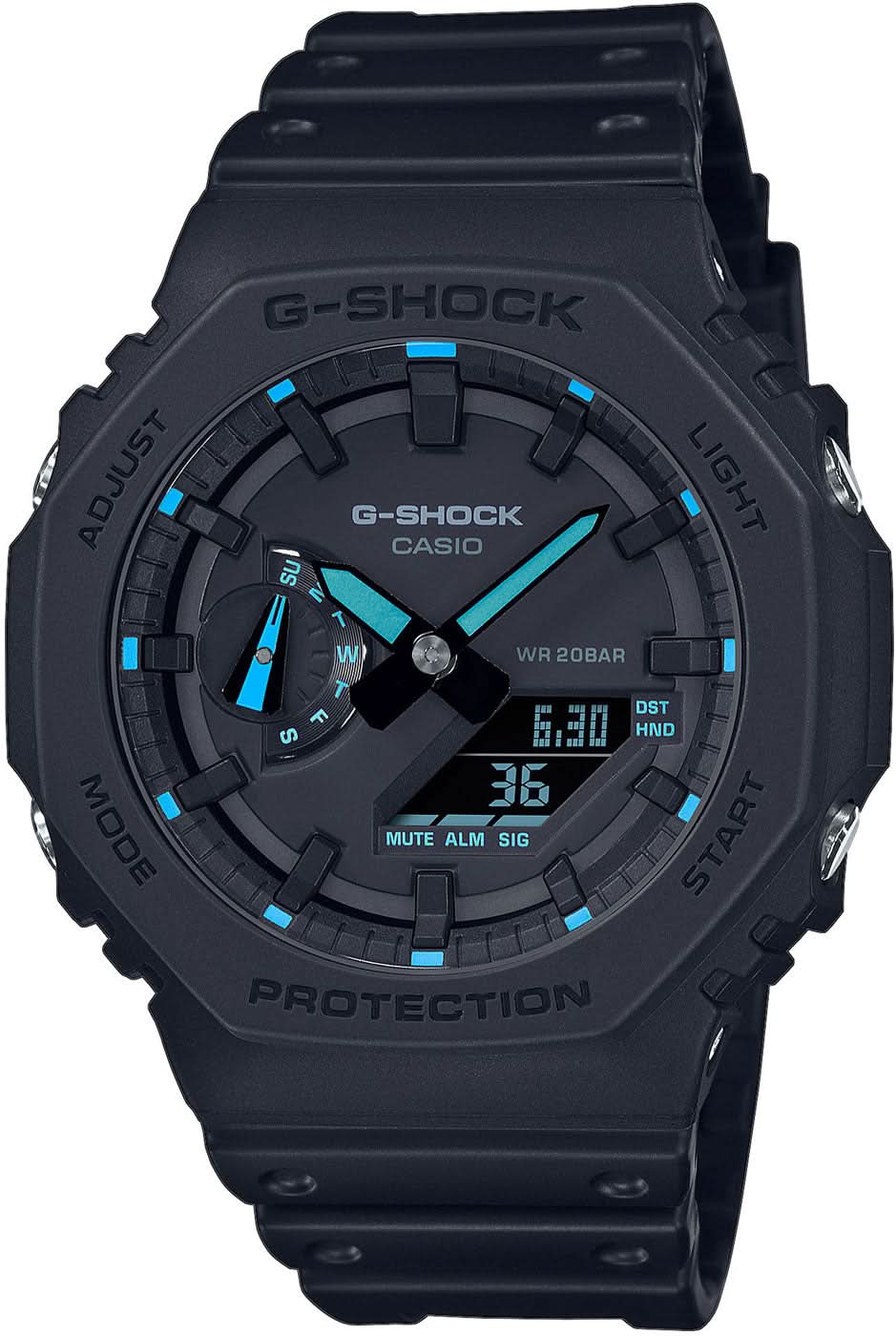 Casio G-Shock montre homme bracelet noir, affichage analogique/numérique et accents bleus