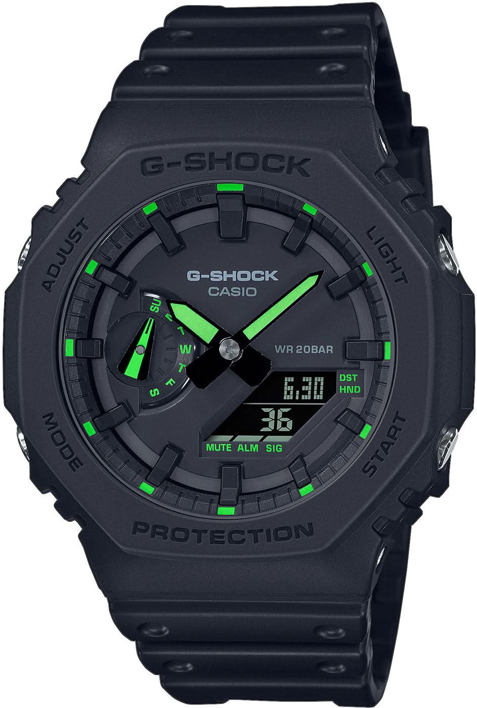 Casio G-Shock GA-2100-1A3ER Montre homme, cadran noir avec accents verts
