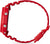 Bracelet en caoutchouc rouge avec boucle ardillon et détails métalliques.