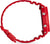 Bracelet de montre rouge avec bords de protection et perforation.